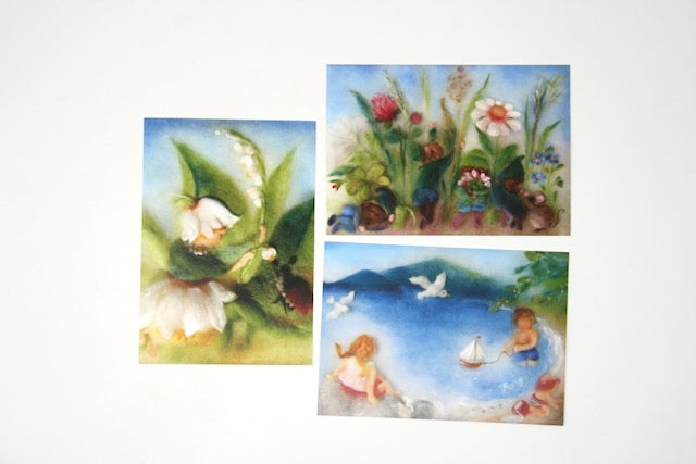 Wollbilder Postkarten Set 2 / Jahreszeitentisch/ Franziska Sertori-Kopp  / Waldorf / Maiglöckchen / See