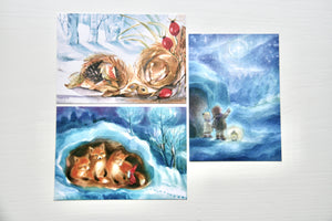 Winter Postkarten Set 2 / Jahreszeitentisch / Waldorf / Winter / schnee