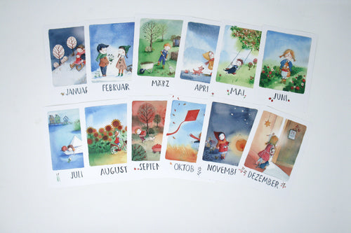 Monats Postkarten 12 Set  / Stefanie Messing / Jahreszeitentisch / Waldorf