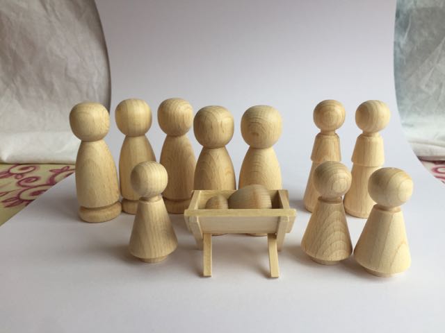 Krippe Kegelfiguren Sockel / Figurenkegel set Holz