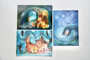 Winter Postkarten Set 3 / Jahreszeitentisch / Waldorf / Winter / Schnee