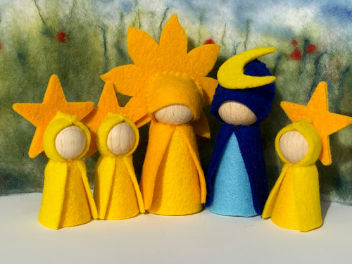 Sonne, Mond und Sterne Set / Nacht / Wichtel / Waldorf / Jahreszeitentisch