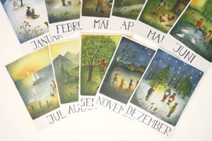 Monats Postkarten 12 Set  / Ode Desjardins / Jahreszeitentisch / Waldorf