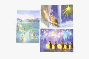 Laterne und Winter Postkarten Set 2 / Jahreszeitentisch / Waldorf / Winter / Laternenumzug