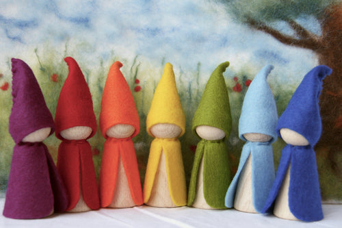 7 XXL Regenbogen Zwerge Set / Kegel Zwerge Jahreszeitentisch